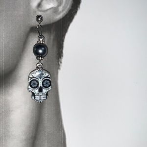 Handcrafted Sugar Skull Pendant Earrings Halloween Themed
